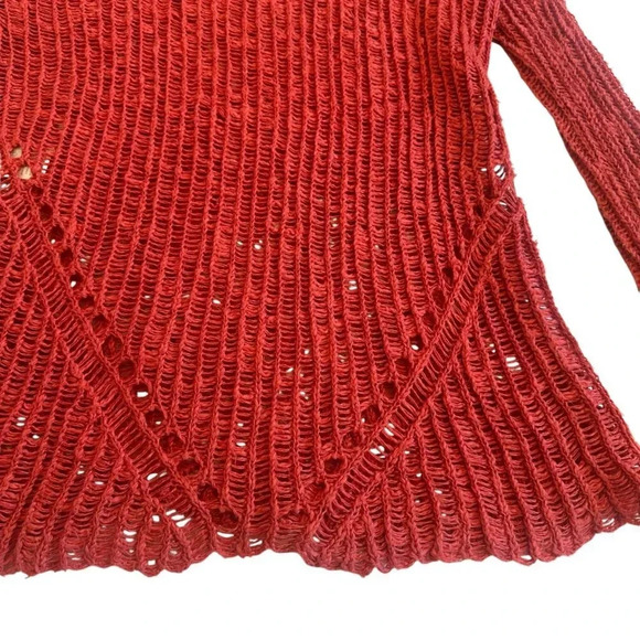 Maje Open Weave Woven Sweater Burnt Orange Pullover Cotton Size 1 Small Women's - Picture 11 of 13